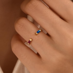 Baguette Birthstone Ring • Birthstone Ring • Double Baguette Birthstone Ring • Bridesmaid gift • Gift for Her • Handmade Anniversary Gifts