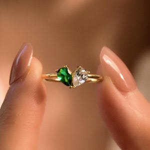 Custom Heart Birthstone Ring • Pear Cut 2 Birthstone Ring • Mothers Jewellery• Bridesmaid Gift • Birthday Gift for Her • Valentines Day Gift