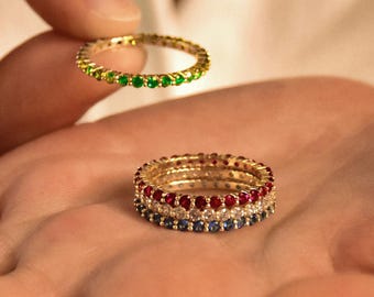 Birthstone Eternity Ring • Personalized Infinity Ring • Crystal Gemstone Jewelry • Gifts for Mom • Gift for Her •Valentines Day Gift for Her