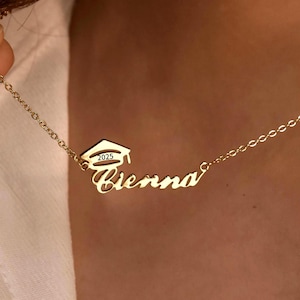 Graduation Gifts For Her • Personalized Graduation Name Necklace • Custom Graduate Cap Pendant • Name Pendant Grad Cap Jewelry for Her