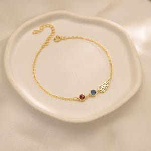 Gold Angel Wings Bracelet with Birthstone •Dainty Keepsake Birth Month Bracelet•Baby Loss Jewelry•Birthday or Memorial Sympathy Gift for Her