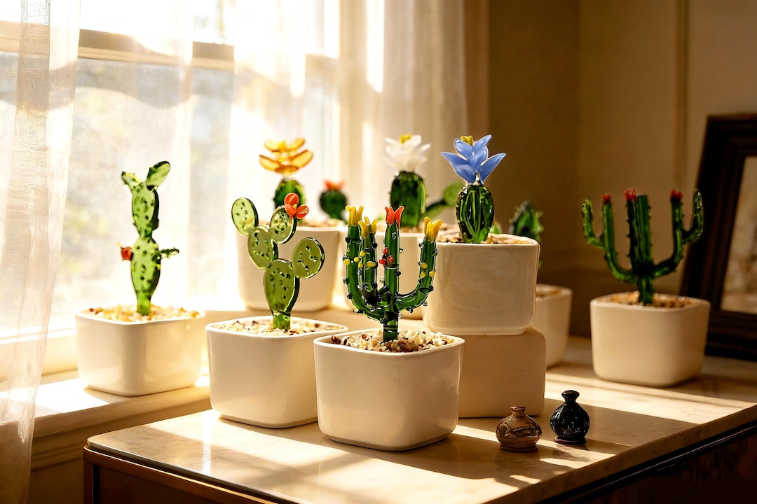 Glass Potted Plants •Mini glass ornament • Stained Glass Plants •House Plant•Car Glass Orn