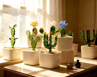 Plantas en maceta de cristal • Mini adorno de cristal • Plantas de vidrieras • Planta de interior • Adorno para coche • Decoración de escritorio • Para amantes de los cactus • Regalo de cumpleaños
