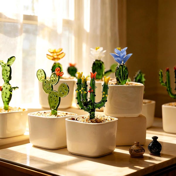 Glass Potted Plants •Mini glass ornament • Stained Glass Plants •House Plant•Car Glass Ornament • Desk Decor • Cactus lover • Birthday gift