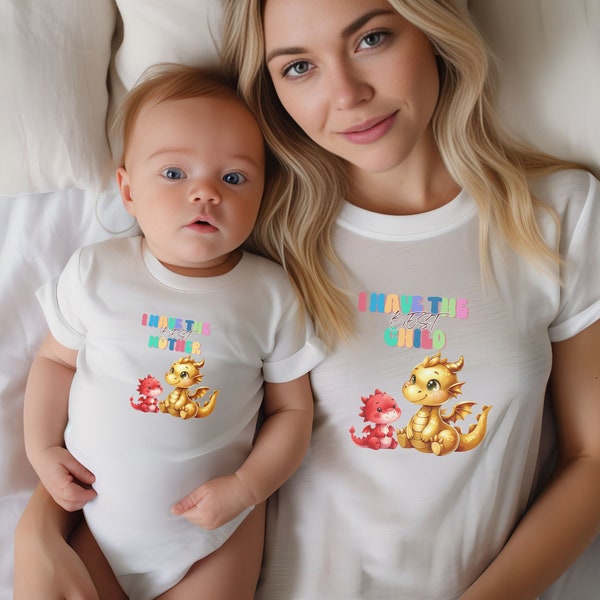 Mommy and Me Set, best mother best child matching shirt, dragon baby shirt, mom Tshirt, new born, dragon year, teeshirt mama Mother and baby