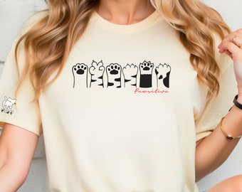 Cat Paws positive vibe tshirt paw cat lover unique simplicity shirt with cute cat on the right sleeve cat kitten mom parent pet owner gift