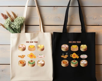 The food I like Chinese Dim Sum Cotton Canvas Tote Bag foodie grocery flower shopping tote Asia theme gift for asian food lover.