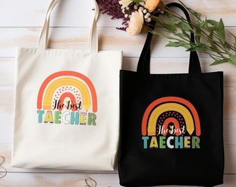 The Best Teacher Appreciation Gift, Boho Rainbow Tote Bag, Teachers Gift, Gift For Teacher. Teacher appreciation Tote Bag