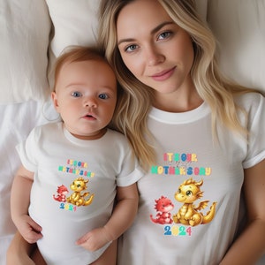 2024 Mommy and Me Set, First Mother's day gift, dragon baby matching shirt, baby shirt, mom Tshirt, new born, dragon year, teeshirt mama image 2