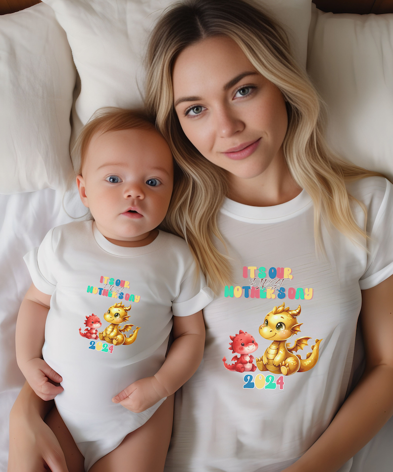 2024 Mommy and Me Set, First Mother's day gift, dragon baby matching shirt, baby shirt, mom Tshirt, new born, dragon year, teeshirt mama image 2