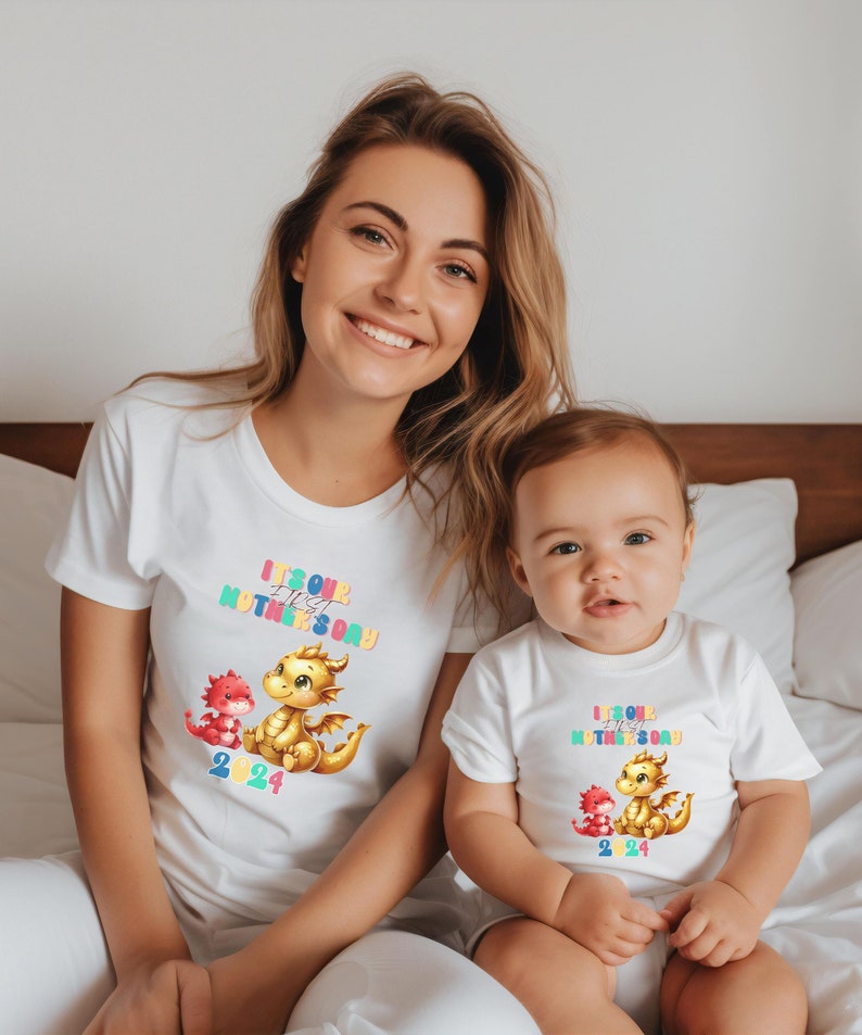 2024 Mommy and Me Set, First Mother's day gift, dragon baby matching shirt, baby shirt, mom Tshirt, new born, dragon year, teeshirt mama image 1