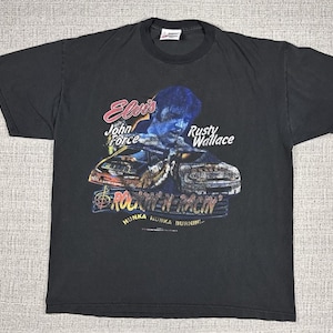 Vintage Elvis Presley Rusty Wallace John Force Black T-Shirt Rockin Racing Sz XL