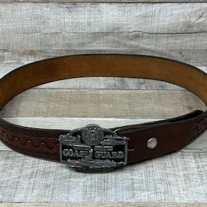 Vintage 1988 Siskiyou United States Coast Guard Belt Buckle w/ Leather 40.5 Belt