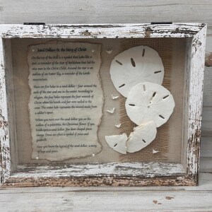 Sand Dollars & the Story of Christ - Shadow Box Shelf Display Handmade Real Sand Dollars Vintage Look Hope and Peace