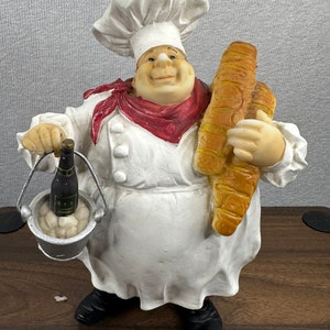 Fat Chef Italian Decor 8 inch Tall Bread Wine Bucket Ornament Resin Figurine