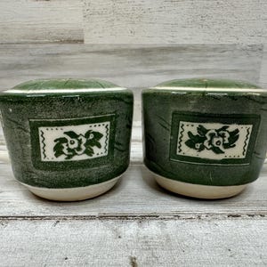 Royal Colonial Homestead Green by Royal Salt and Pepper Shakers Made Crafted in USA w/ Handle Ceramic 2&quot;