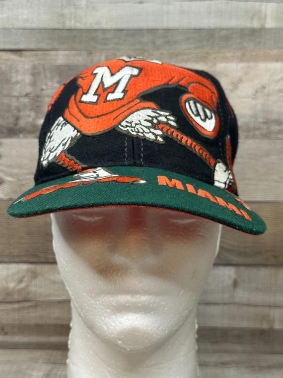 Vintage University of Miami Hurricanes AOP Big Logo Snapback Hat The Game 90s