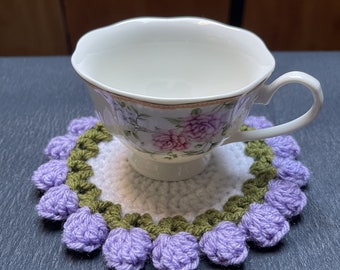 Twee Tulp Onderzetter Lila handgemaakt/ Two Tulip Coaster handmade