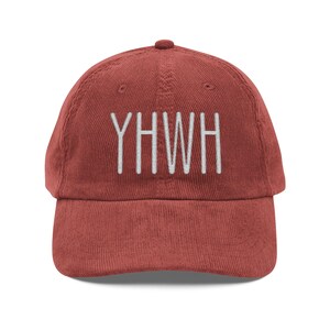 Vintage Corduroy Cap YHWH Embroidery Christian Hat
