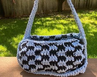 Patrón de crochet para bolso de hombro a cuadros / Bolso estético fácil de hacer / Moderno y bonito / Bolso esencial para el día a día