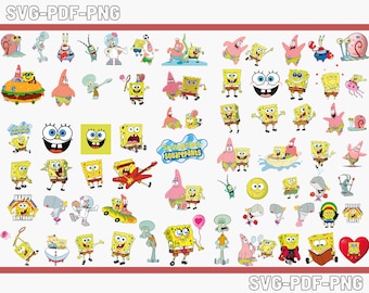 Paquete en capas de mega dibujos animados, archivos de corte de Bob Esponja, Bob Esponja PNG-SVG-PDF