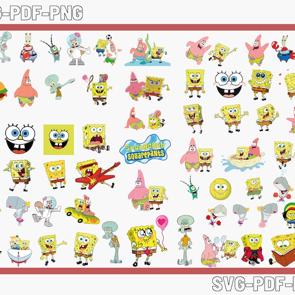 Mega Cartoon Layered Bundle , SpongeBob Cut Files , SpongeBob PNG-SVG-PDF