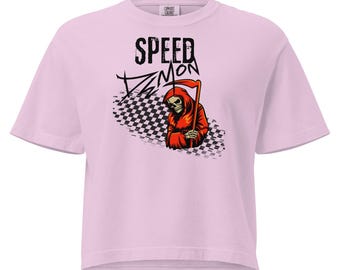 Speed Demon Women’s Crop Tee – Bold Style for the Fast Lane | Eco-Friendly Cotton