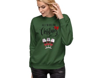 Christmas Wine Sweatshirt: Holiday Fleece Crew Neck