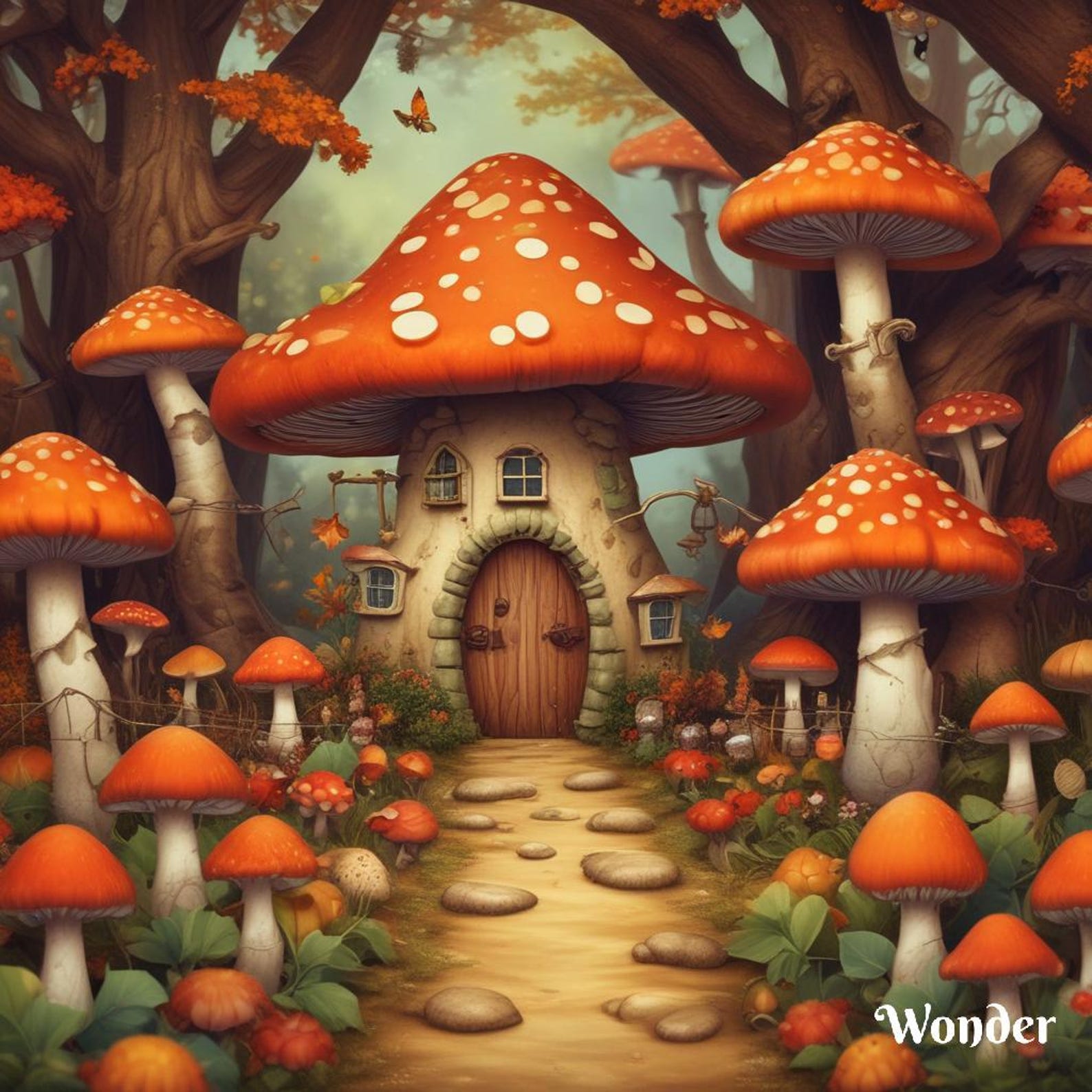 Mushroom House Wallpaper Set - Etsy