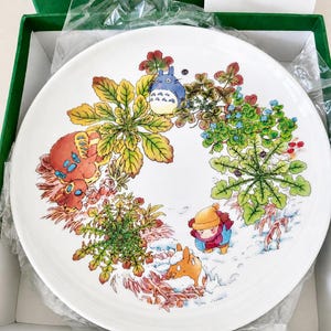 Set of 4 Japanese Woodland Ceramic Plates 18cm | Botanical Illustrated Tableware | Forest Inspired Collectible Plate Set | Gift