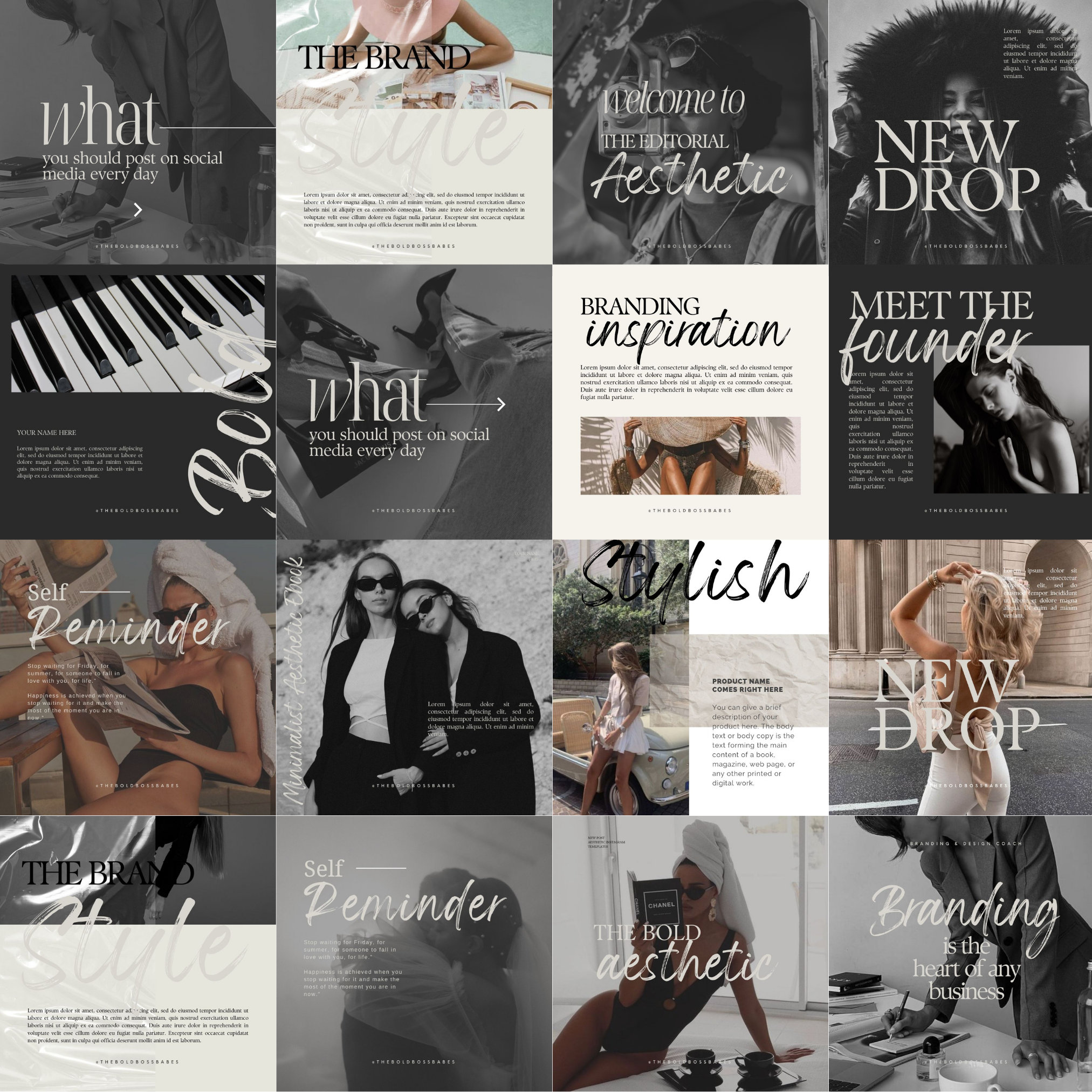 Style Post 100 Aesthetic Instagram Post Templates, Canva Editable (digital ...