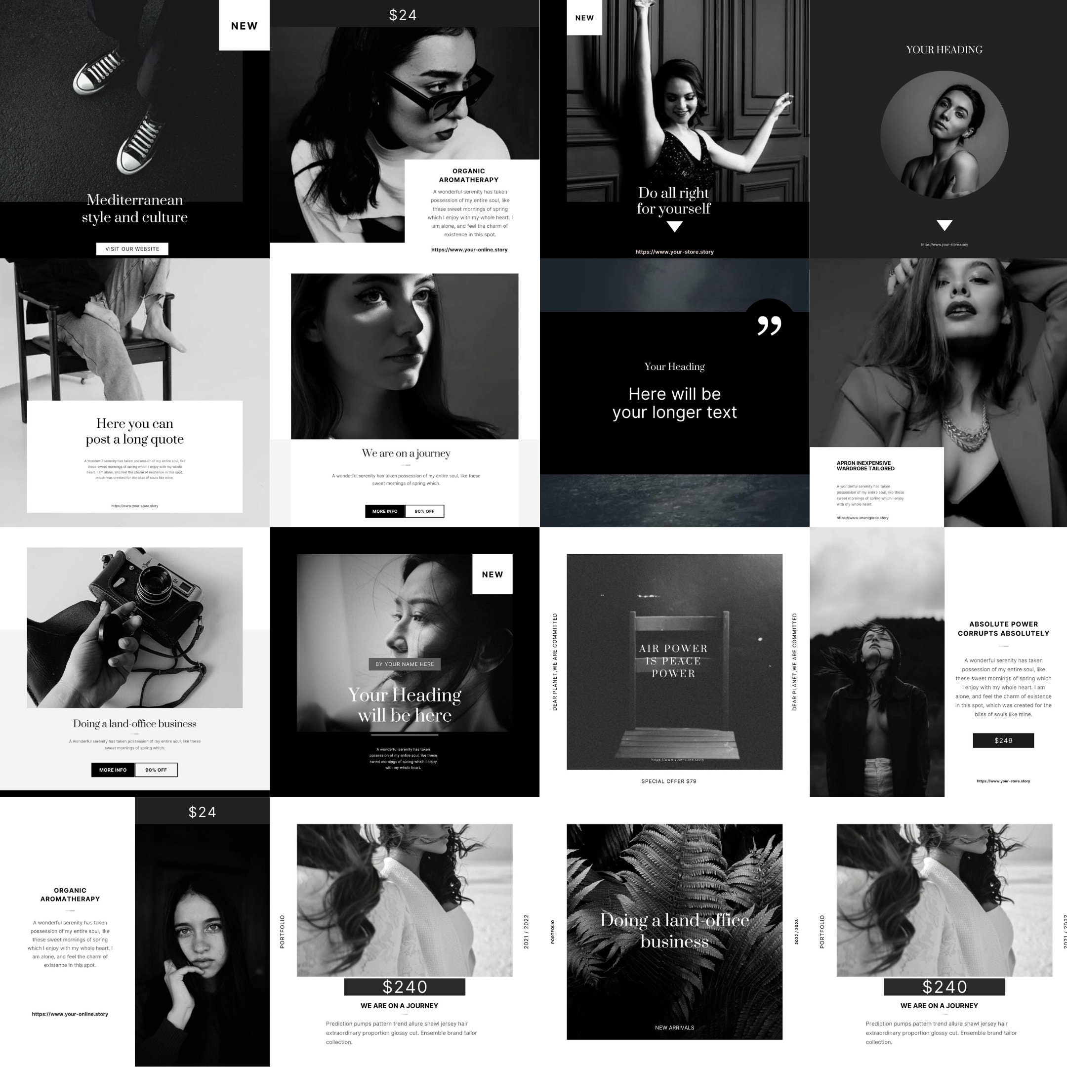 Aesthetic Black and White Instagram Posts Canva Template Instagram ...