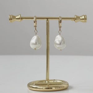 Baroque Pearl Drop Earrings – 18k Gold Plated Dangle Earrings – Statement Pearl Jewelry – Gift for Her – Minimalist Pearl Hoops