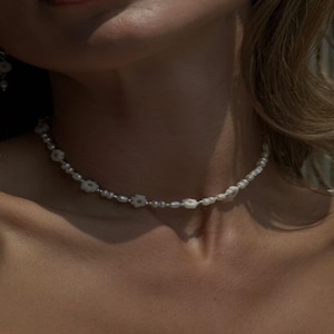14K Gold Plated Daisy Pearl Choker Necklace – Handmade Beaded Flower Jewelry, Adjustable Summer Necklace, Cute Gift for Women & Girls