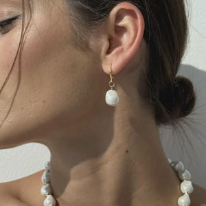 Baroque Pearl Drop Earrings – 18k Gold Plated Dangle Earrings – Statement Pearl Jewelry – Gift for Her – Minimalist Pearl Hoops