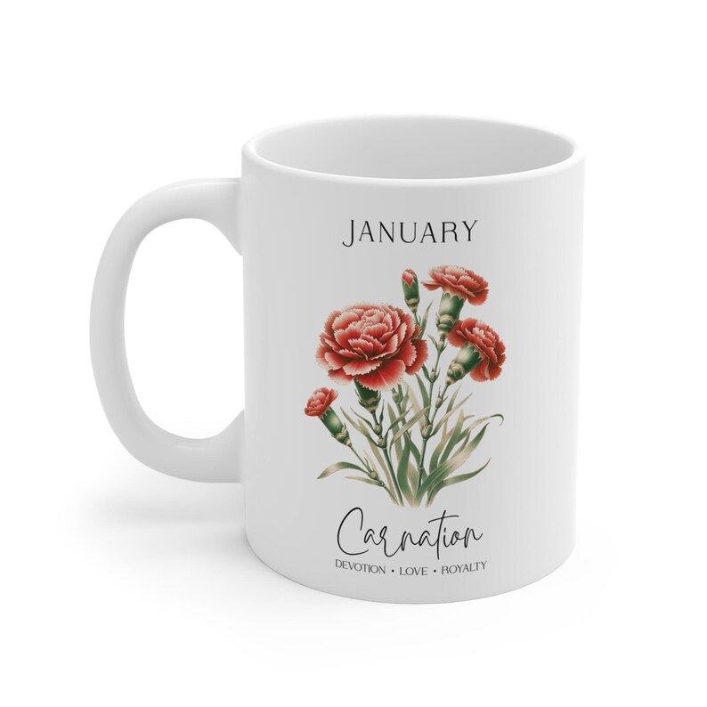 Birth Month Flower Mug January A Delightful 11oz Flower Coffee Mug, A