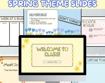 Spring Classroom Google Slides and Canva Template for Teachers | Spring Slides | Slides Template | Flower Slides | Daily Slides | Digital