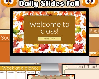 Fall Theme Slides Template for Teachers | Autumn Classroom Slides | Editable Canva, Google Slides and PowerPoint Slides | Daily Slides