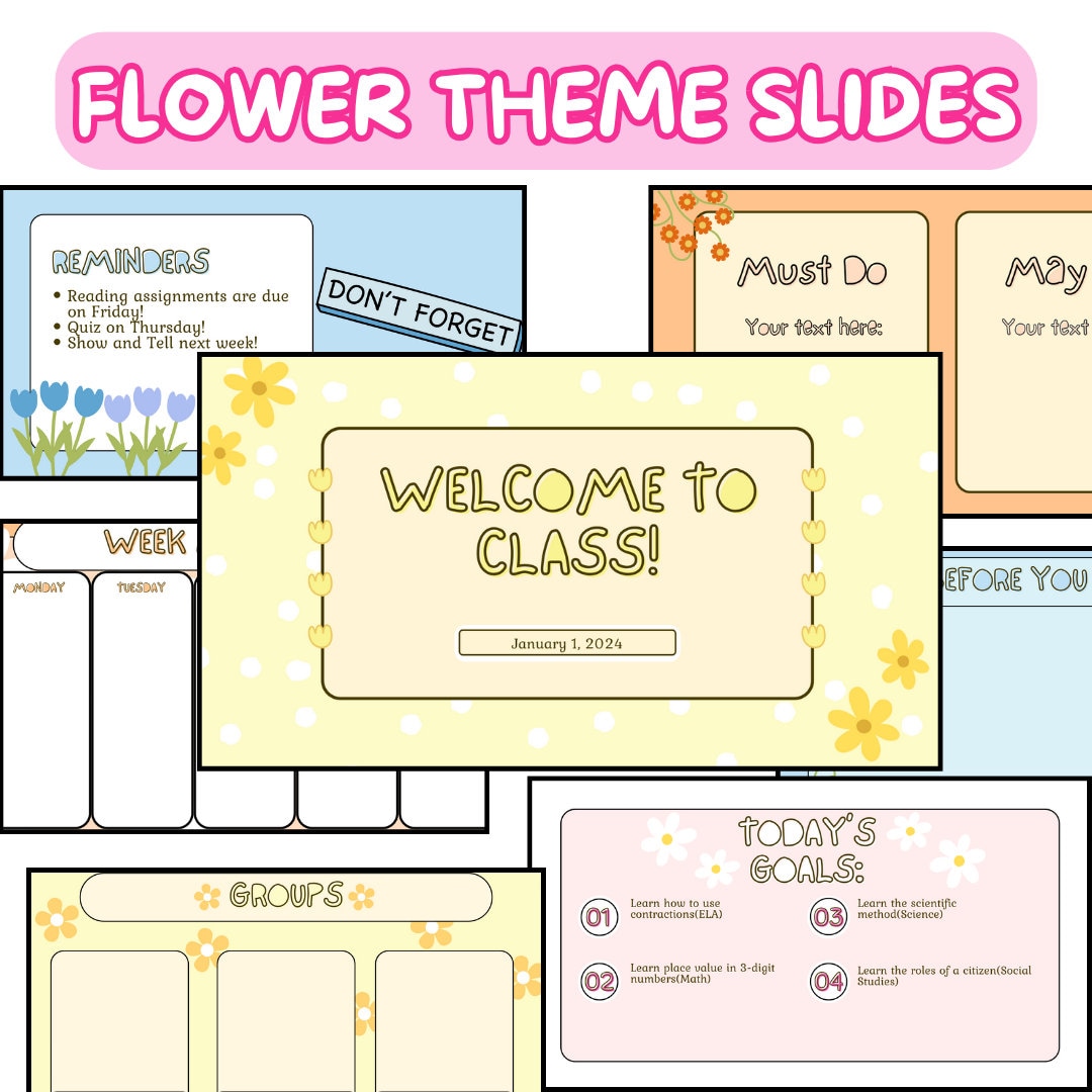Flower Theme Google Slides and Canva Template for Teachers | Editable Classroom Slides | Slides Template | Instant Download | Daily Slides