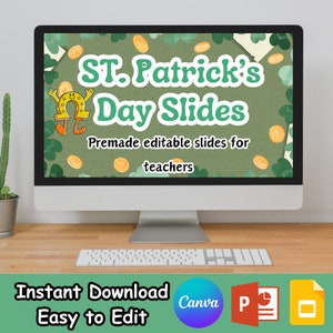 St. Patrick&#39;s Day Slides Template | Editable Classroom Slides | Google Slides and Canva Slides Template | Instant Download | Classroom decor