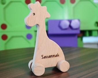 Wooden Toy Giraffe Car - Personalized Baby Gift, Toddler Toy, Baby Shower Gift