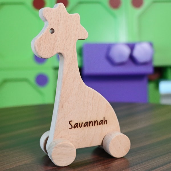 Wooden GIRAFFE Push Toy, Waldorf and Montessori Animal Toy, Personalized Toy Gift, Gift for Baby Shower, Wooden Toy, Personalized