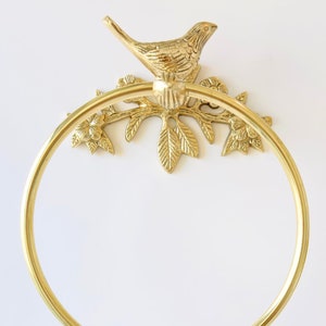 Handcrafted Solid Brass Bird Towel Ring, Polished Gold Finish, 6 inch Diameter