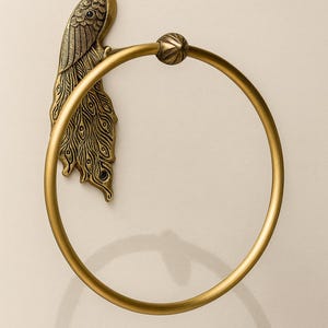Antique Brass Peacock Towel Ring (6 in dia) Vintage Peacock Bathroom Hardware, Decorative Brass Towel Holder, Handcrafted Wall Mount Ring image 14