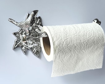 Handcrafted Brass Bird Bathroom Set: Polished Chrome Towel Ring, Roll Holder, Hook & Rack