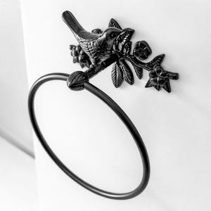 Handcrafted Solid Brass Black Finish Bird Towel Ring Holder
