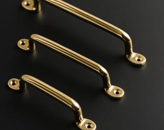 Serene 5.5" 7" 10" 12"  Polished Brass Cabinet Handle – Modern Solid Brass Drawer Pull, Minimalist Kitchen Hardware, Gold Cabinet Handle