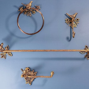 Set di portasciugamani antico a forma di uccello, porta rotolo, gancio, rastrelliera, in ottone massiccio e fatto a mano, nuova collezione