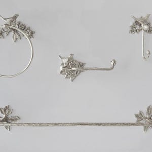 Set di portasciugamani + porta rotolo + gancio + rastrelliera in ottone cromato lucido Bird / Fatto a mano e in ottone massiccio / Nuova collezione
