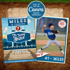 Invitación de cumpleaños editable con temática de los Dodgers de Los Ángeles - Invitación de séptimo cumpleaños - Temática de béisbol - Descarga digital